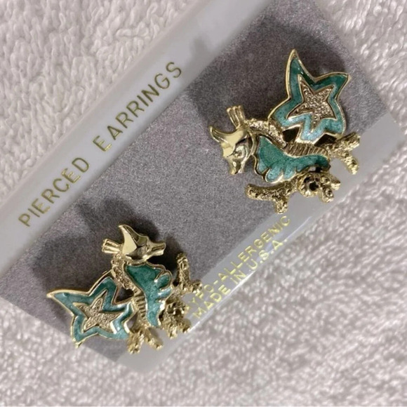 Vintage Gold Tone With  Turquoise Seahorse Earrings And Necklace Set - Picture 7 of 15